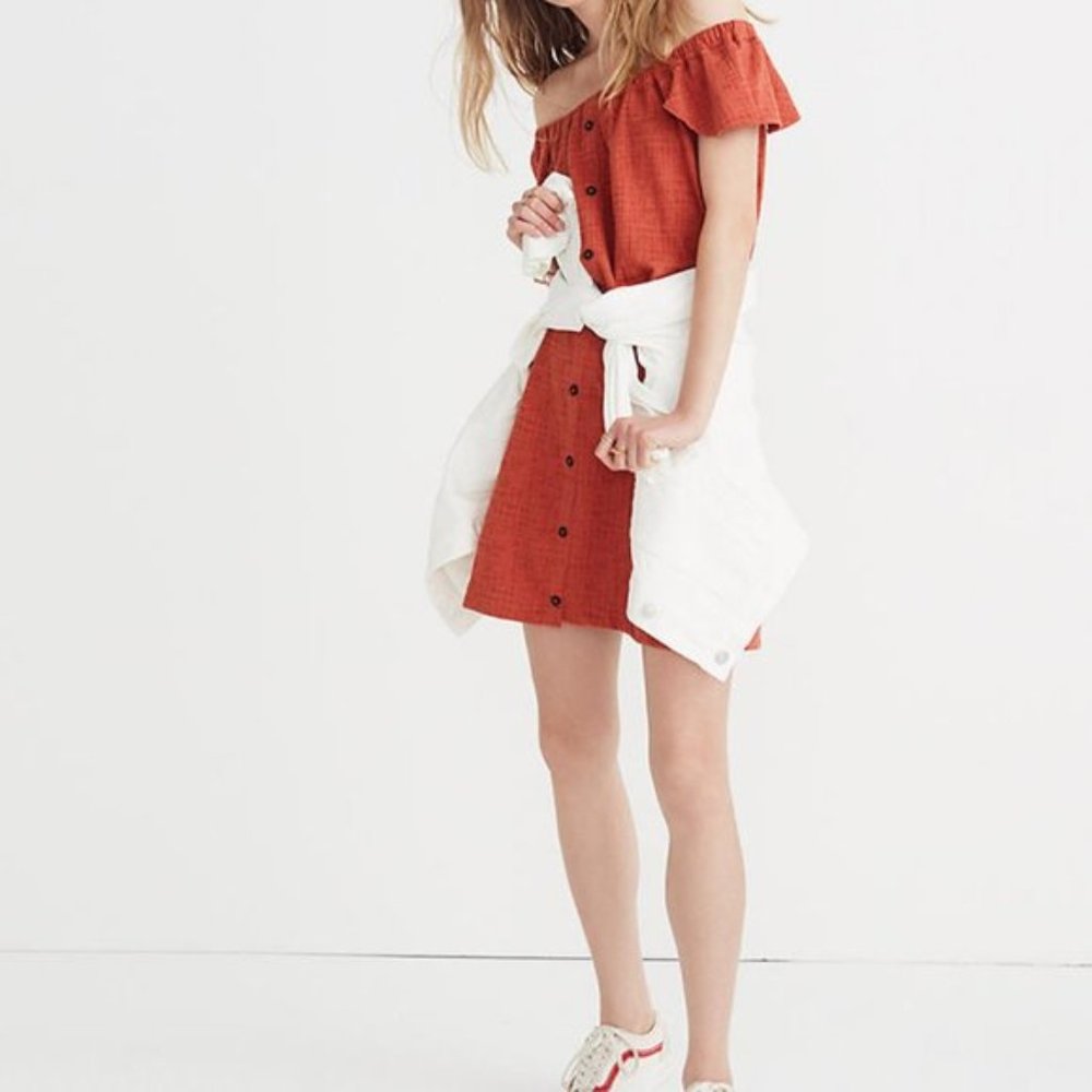 MADEWELL Off the Shoulder Orange Knit Dress